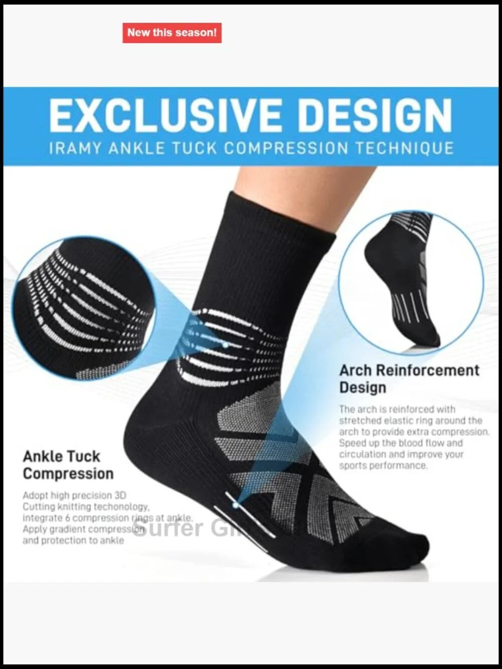 Compression Ankle Support Crew Socks Moisture Wicking Plantar Fasciitis Relief